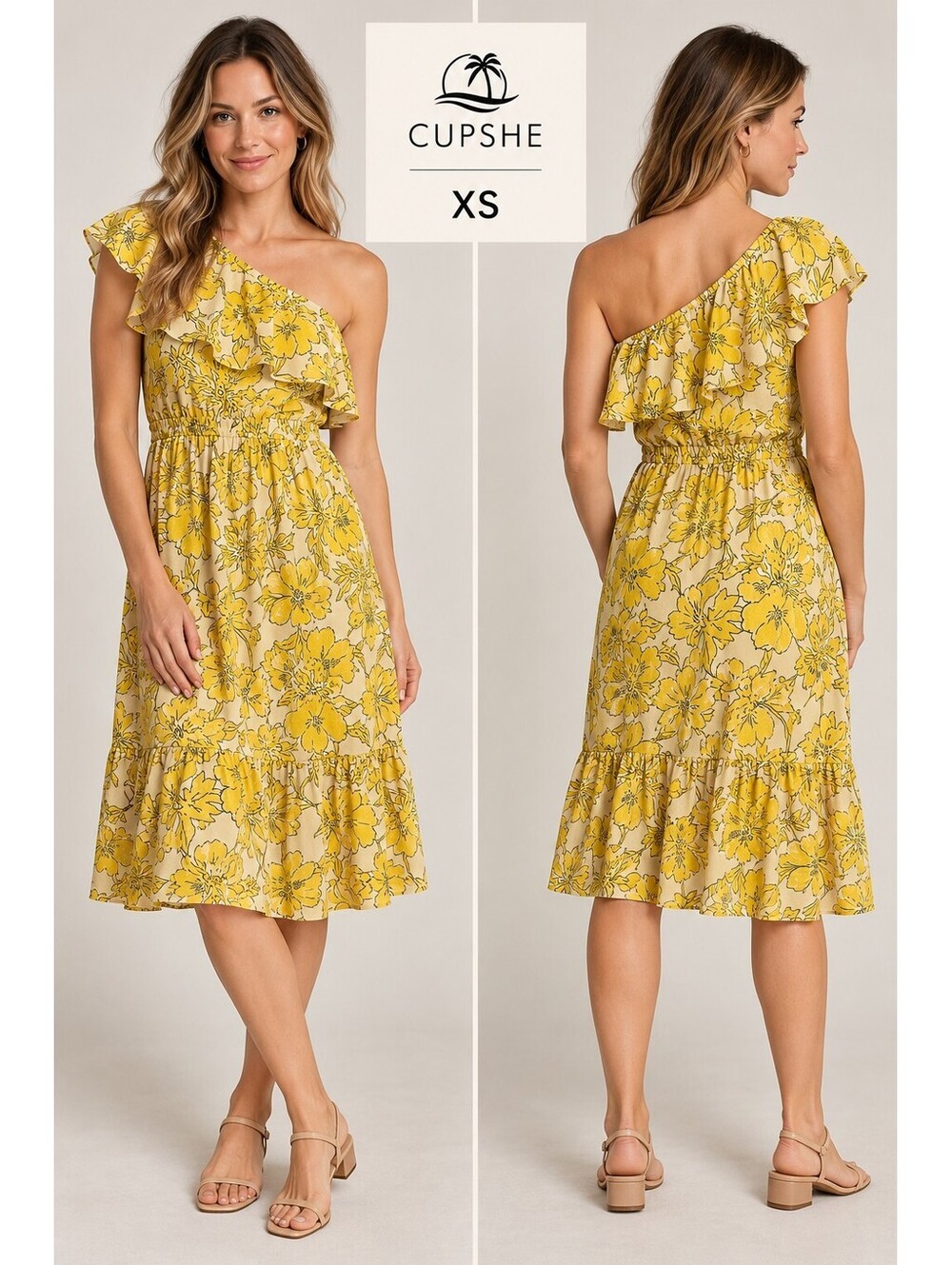 Cupshe | XS | Yellow Floral One Shoulder Dress